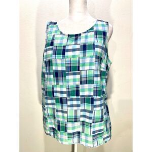 Talbots patch work blouse green cropped top sleeveless casual country women's L